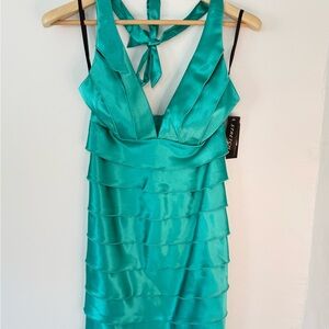BCX Teal Backless Layered Dress